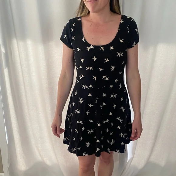 green emerald velvet dress H&M Women Black Polka Dot XS Fit & Flare Long Sleeve Dress – Preworn main image 0